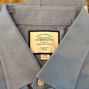 Charles Tyrwhitt Dress Shirt 18/36 Classic Fit Non-Iron Blue New